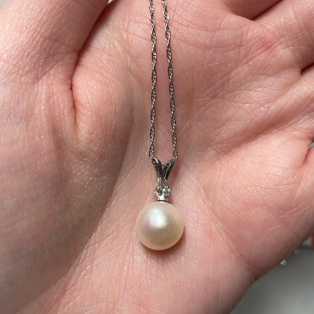 Pearl genuine white topaz necklace earring set sterling silver